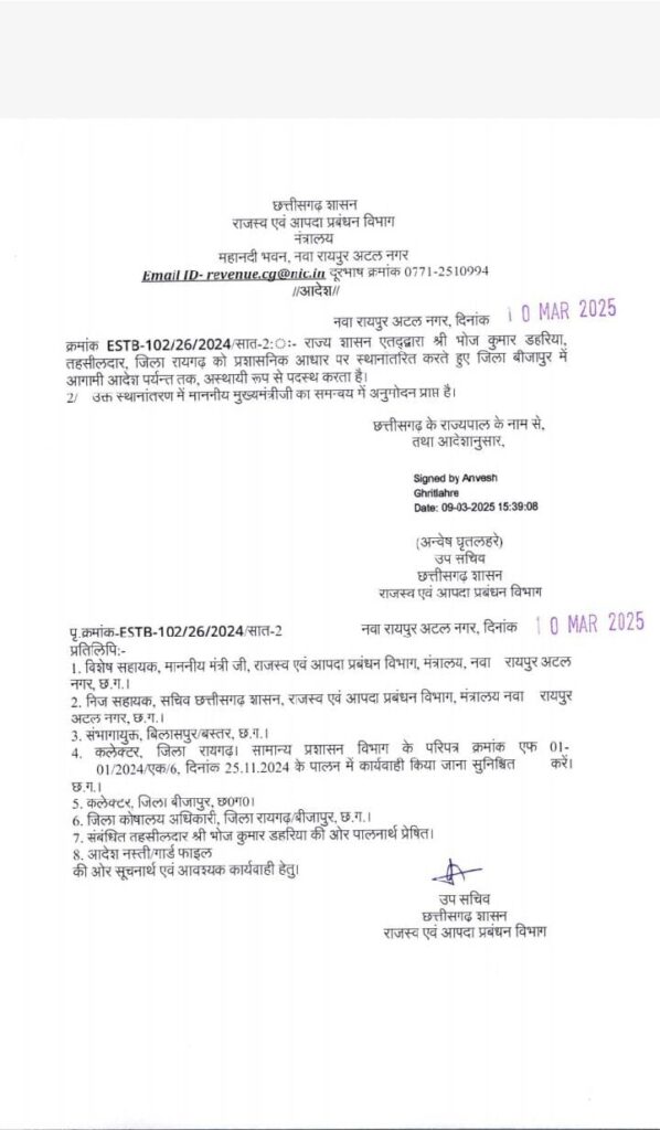 एसडीएम डीगेश पटेल के प्रमोशन के बाद तहसीलदार डहरिया का बीजापुर तबादला 2 1002296057 1